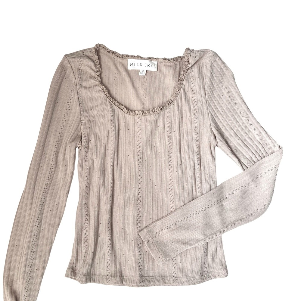 Wild Skye Cream Long Sleeve Top Lace Crochet Trim Coquette Boho Soft Romantic